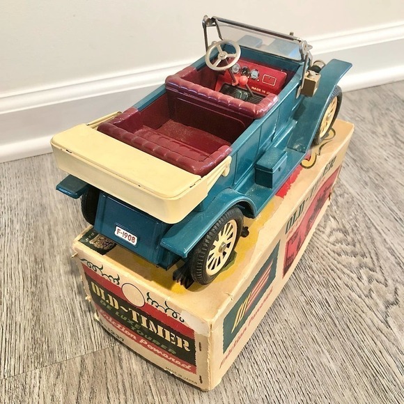 Sss Int'l Antique Delux Tourer, Tin, Friction Driven Old-Timer Car w/Box Aqua. - Picture 4 of 7